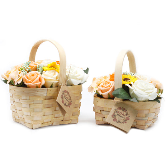 Elegant Large Wicker Basket Bouquet with 10 Roses, 2 Hyacinths and 1 Sunflower